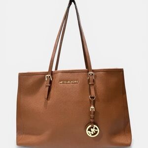 Michael Kors Jet Set Travel Large Saffiano Leather Tote Bag Luggage Gold MK